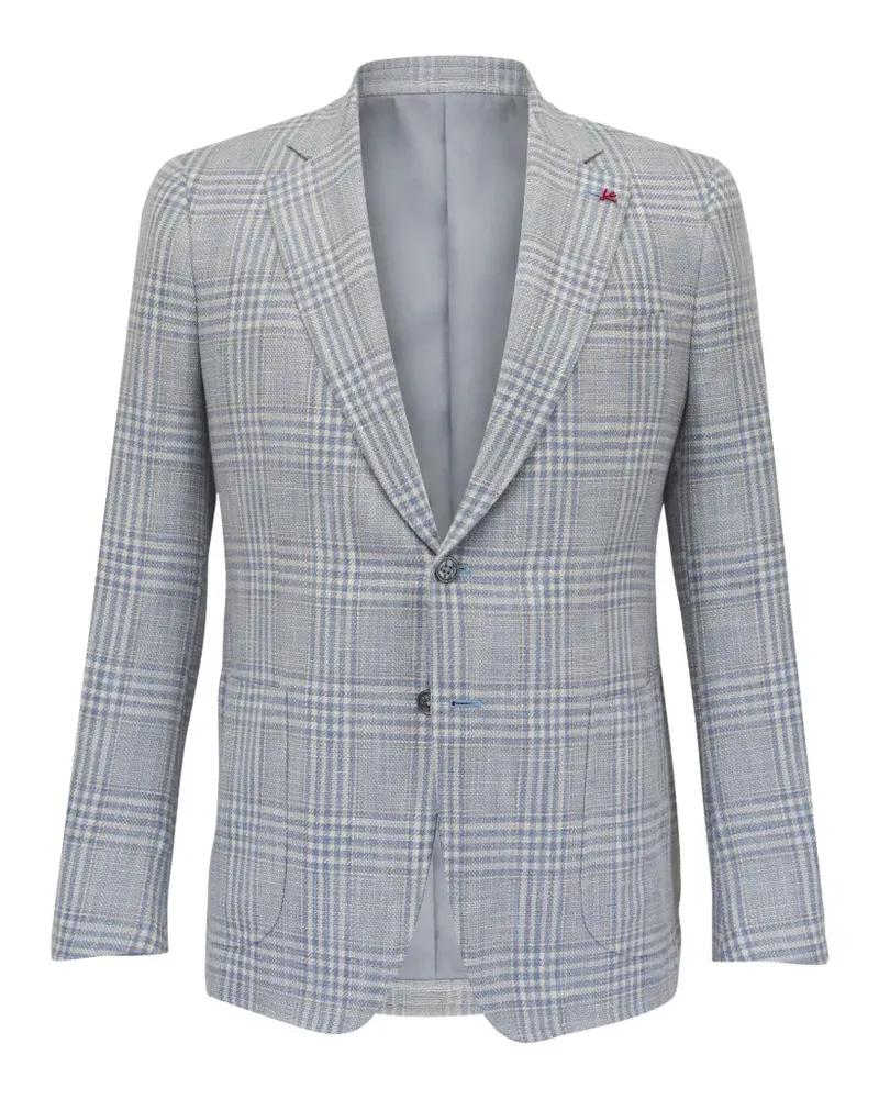 Isaia check-pattern notched-lapel blazer - Blau Blau