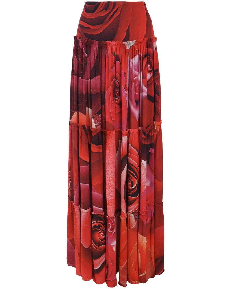 Roberto Cavalli Maxirock mit Rosen-Print - Rot Rot
