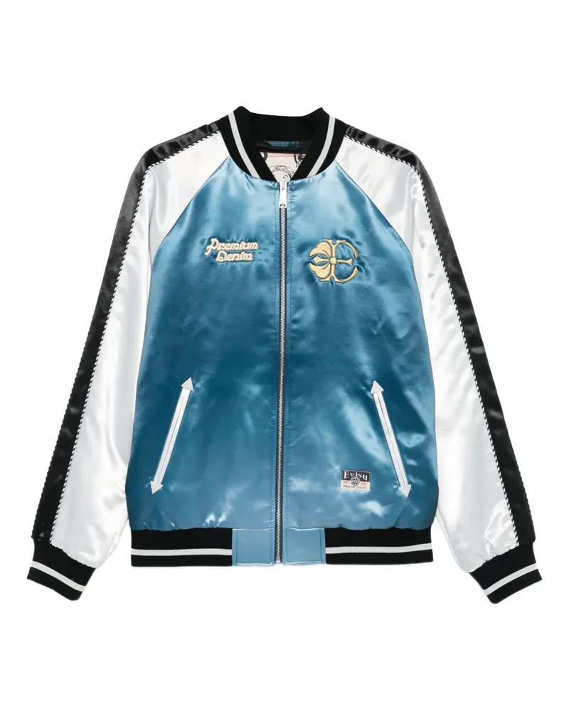 Evisu Bestickte Bomberjacke aus Satin - Blau Blau