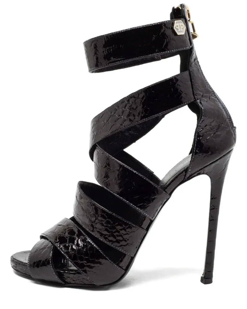 Philipp Plein 2024 Sandalen aus Pythonleder 120mm - Schwarz Schwarz
