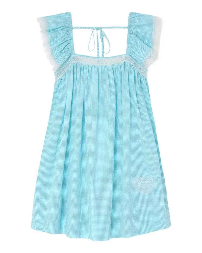 Ganni gingham lace-trimmed dress - Blau Blau