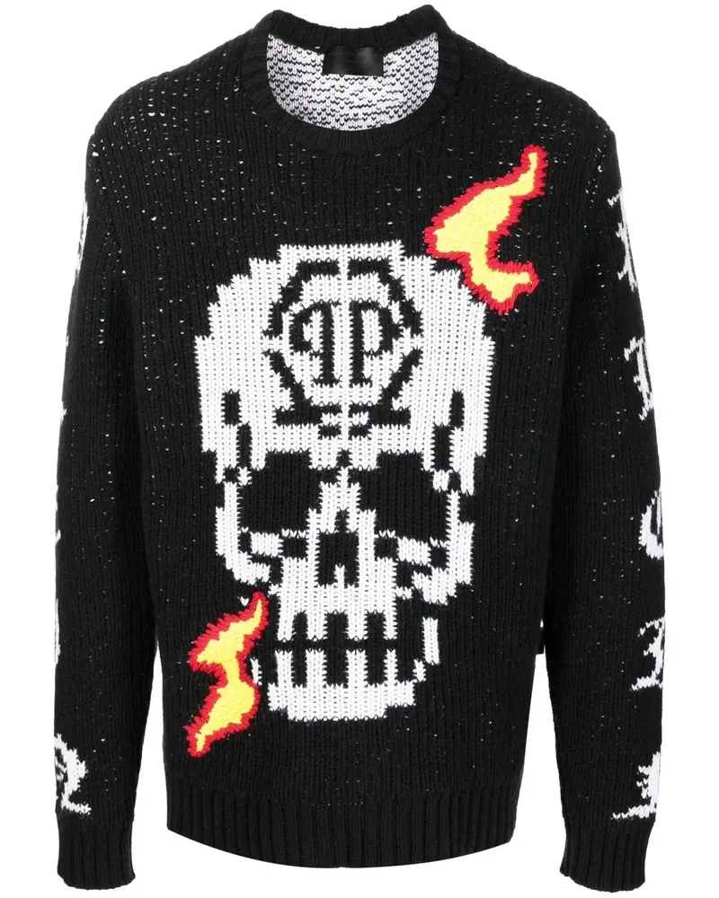 Philipp Plein Gestrickter Pullover mit Totenkopf - Schwarz Schwarz