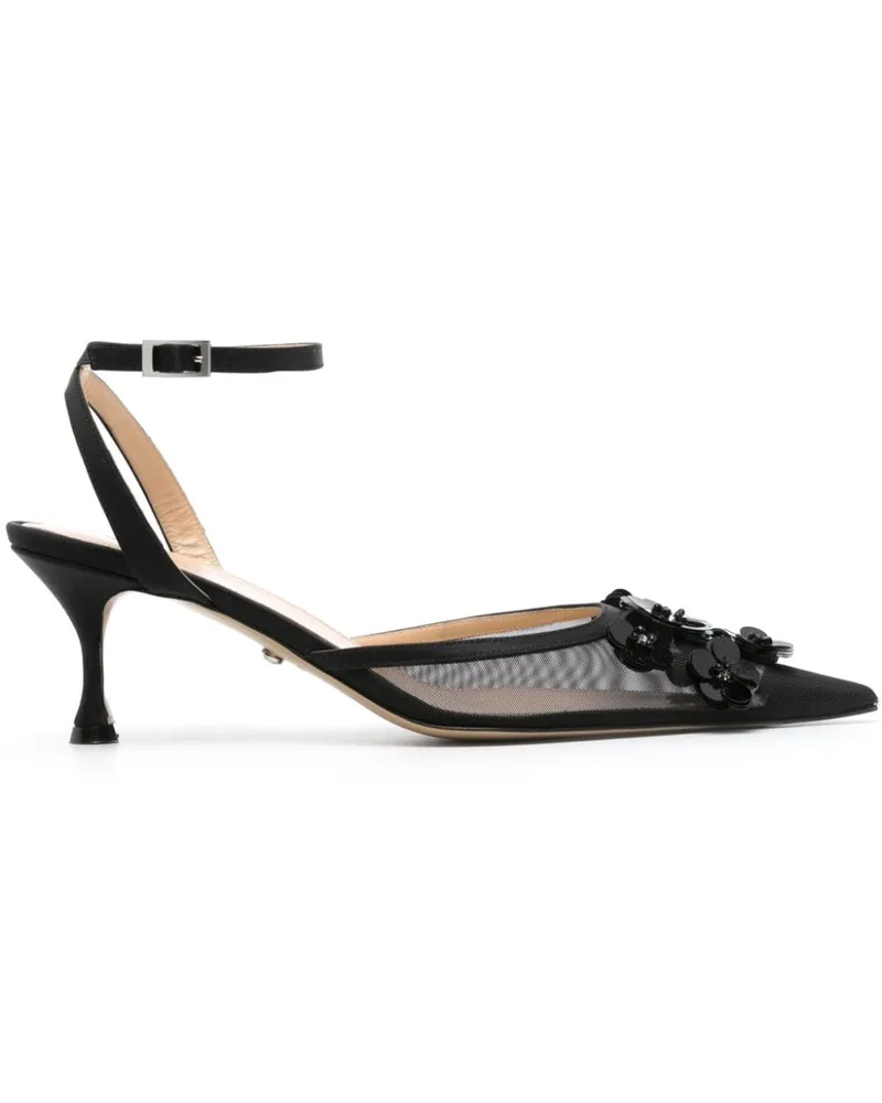 Mach & Mach Sandalen mit Paillettenblume 65mm - Schwarz Schwarz