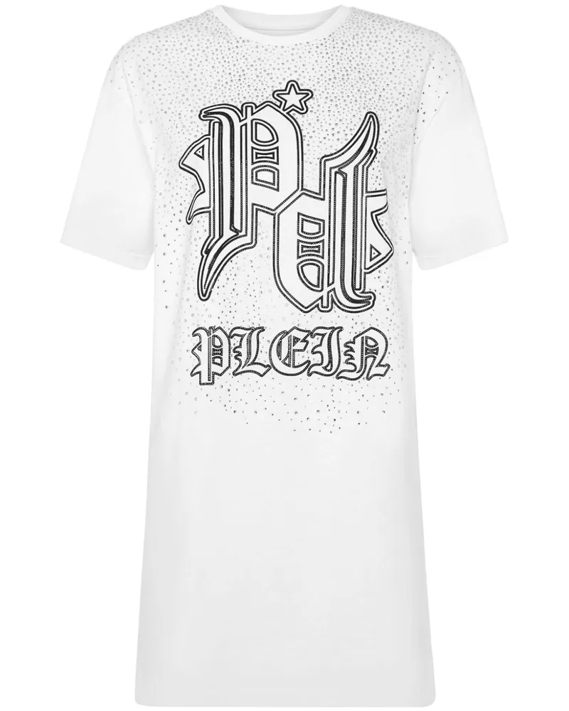 Philipp Plein T-Shirtkleid mit Kristall-Logo Weiß