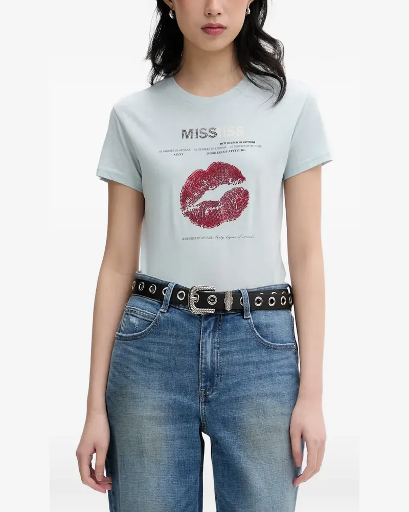 Miss Sixty embellished logo-print T-shirt - Blau Blau