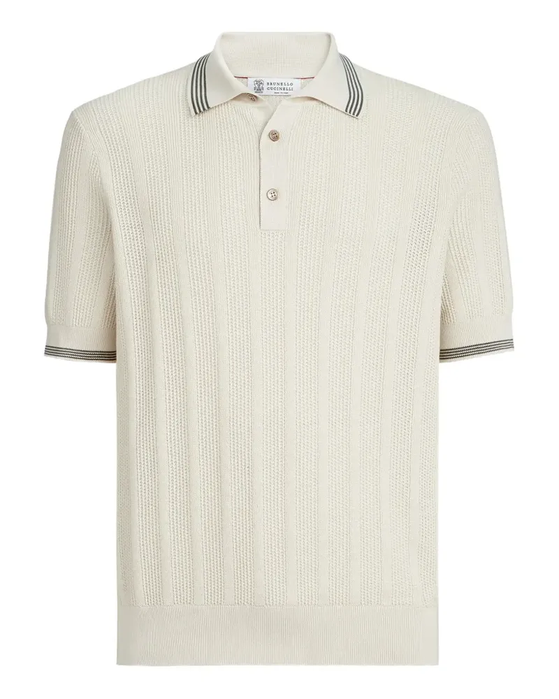 Brunello Cucinelli Baumwoll-Rippstrick-Polo - Nude Nude