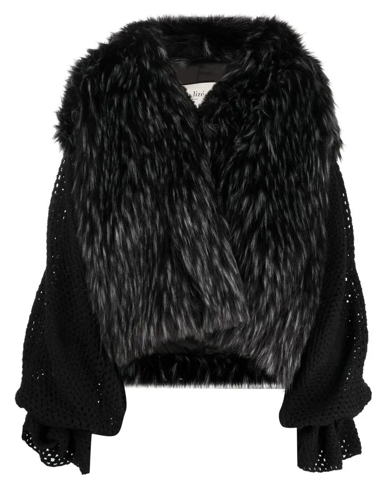 Tu Lizé Oversized-Jacke aus Faux Fur - Schwarz Schwarz