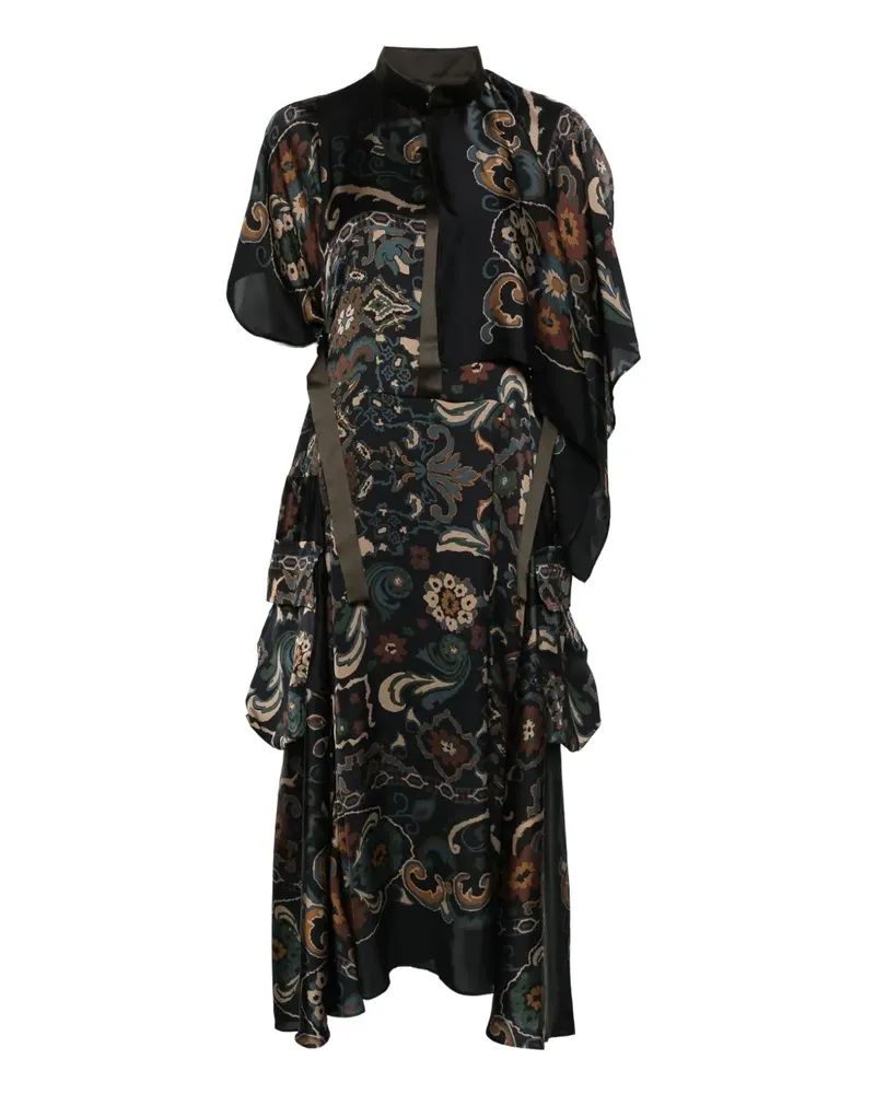 Sacai Midikleid mit Paisley-Print - Schwarz Schwarz