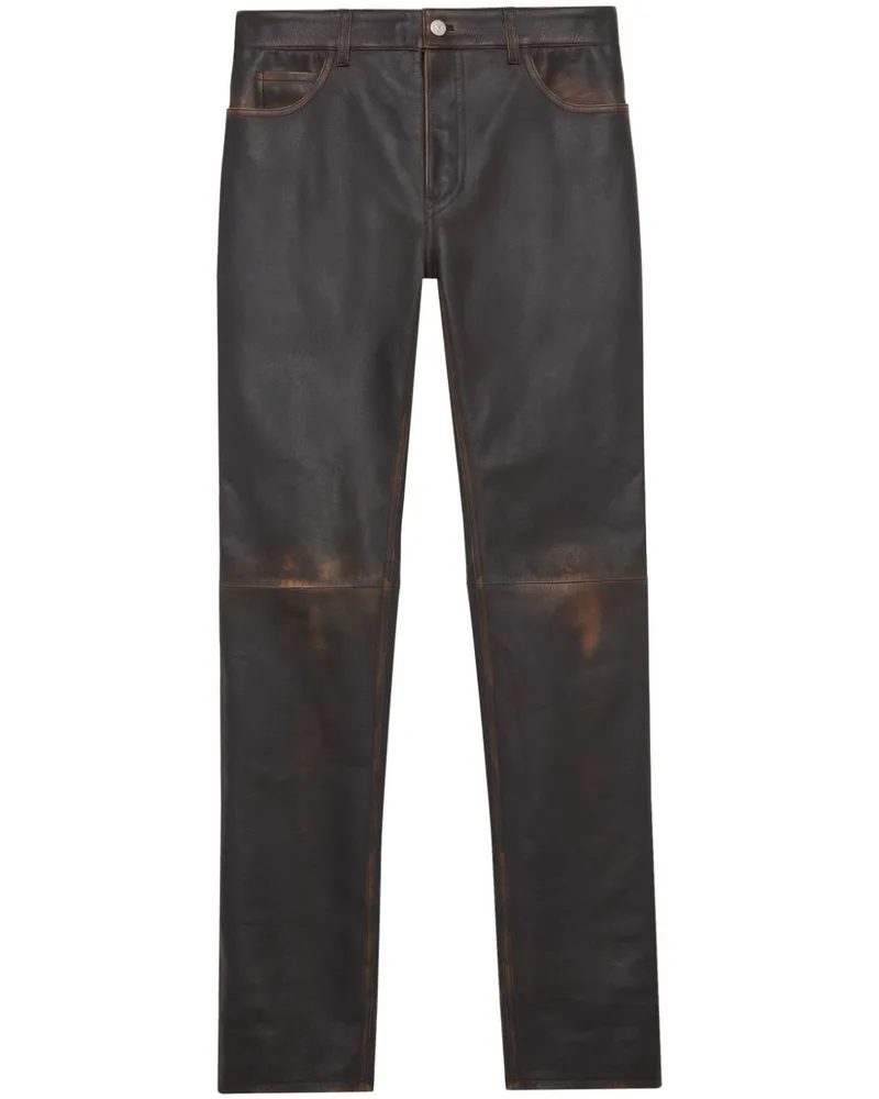 Courrèges Gerade Lederhose im Distressed-Look - Braun Braun