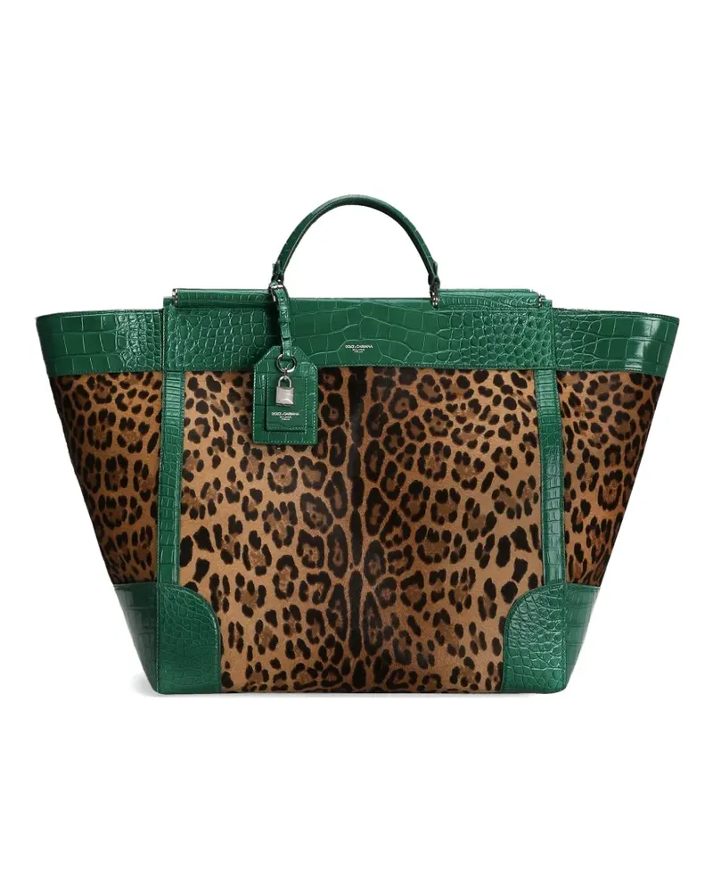 Dolce & Gabbana Sicily Handtasche aus poliertem Alligator und Leo Pony - Nude Nude