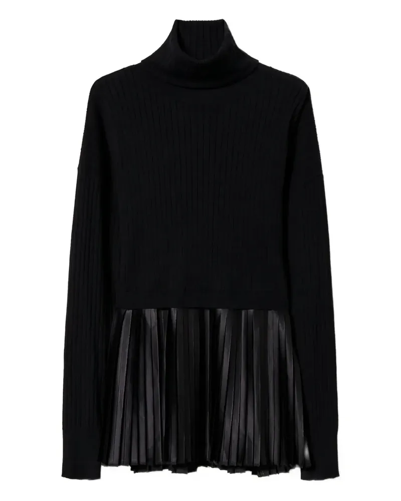 Twin-Set Rollkragenpullover mit plissiertem Saum - Schwarz Schwarz