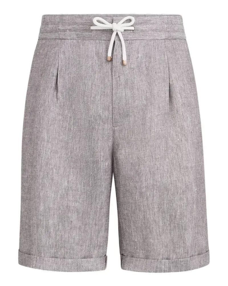 Brunello Cucinelli Bermudashorts aus Leinen und Hanf mit Diagonalstruktur, Kordelzug und Doppelbundfalte - Grau Grau