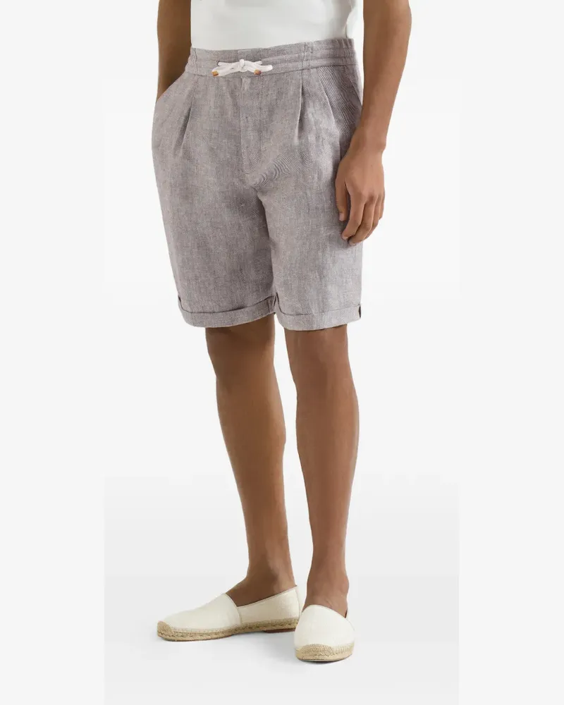 Brunello Cucinelli Bermudashorts aus Leinen und Hanf mit Diagonalstruktur, Kordelzug und Doppelbundfalte - Grau Grau