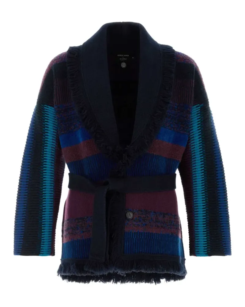 Emporio Armani fringe-trimmed belted cardigan - Blau Blau