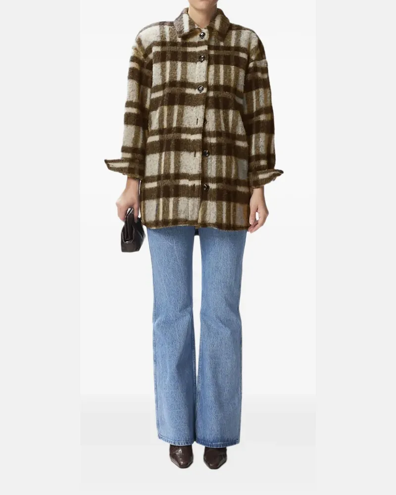 Gestuz Einreihiger Rina Mantel mit Karo - Coffee Bean/Off White Check Coffee