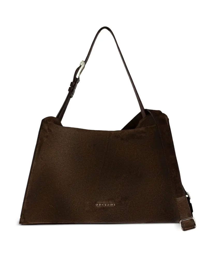 Orciani Mittelgroße Trinity Peach Schultertasche mit Logo - Braun Braun