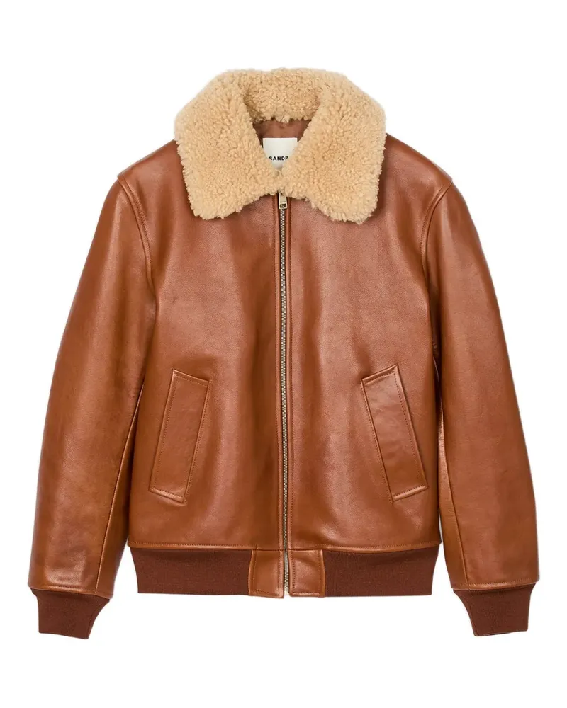 Sandro Lederjacke mit Shearling-Kragen - Braun Braun
