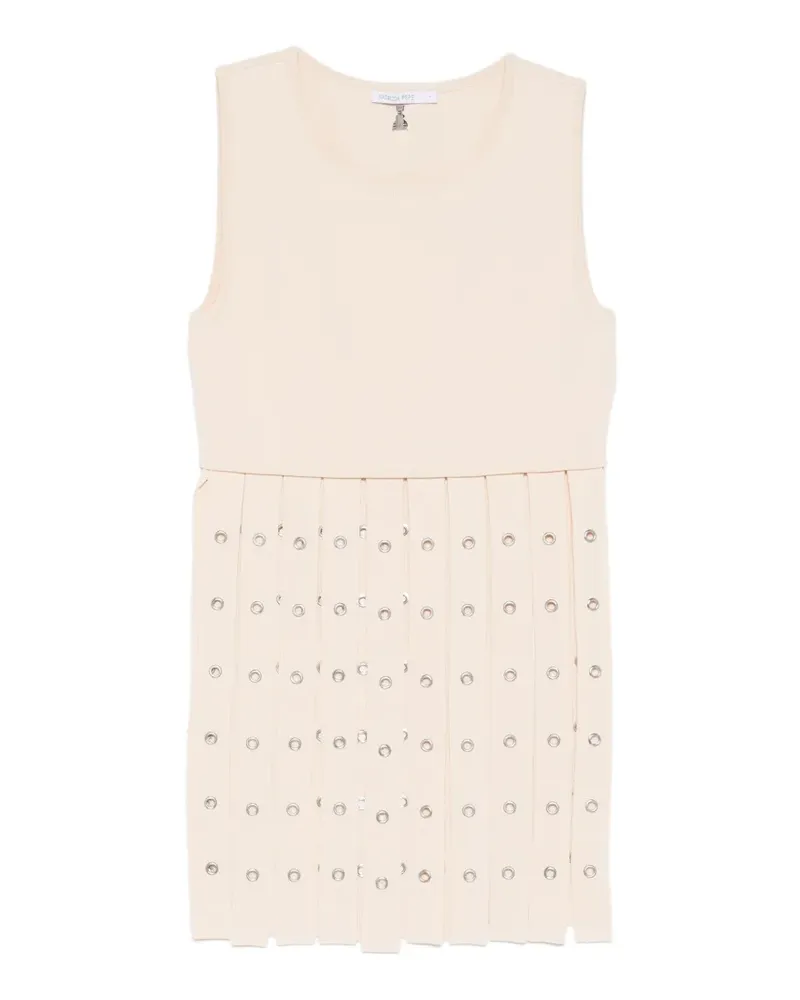 Patrizia Pepe crew neck fringed-detail vest - Nude Nude