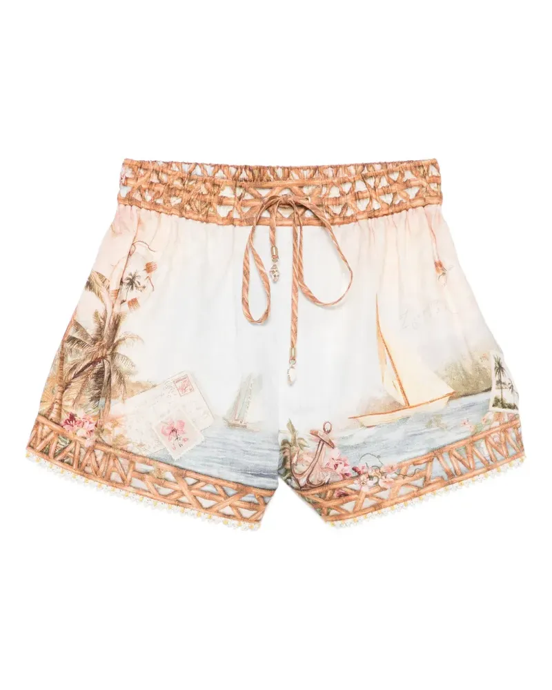 Zimmermann Mahon island map linen shorts - Nude Nude