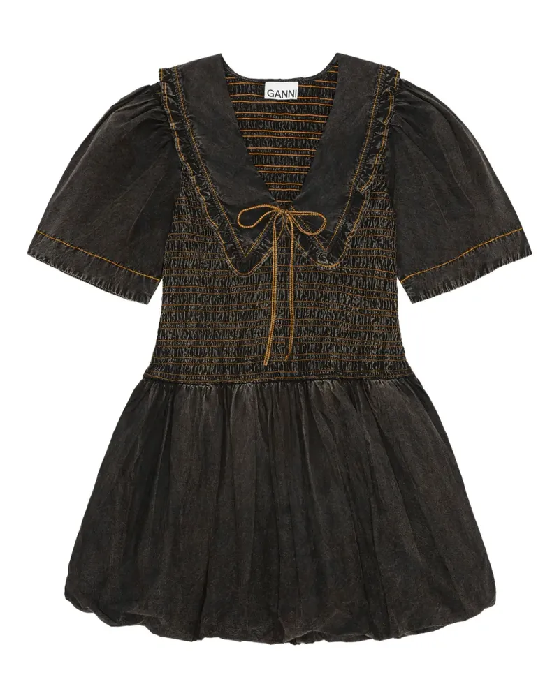 Ganni Gesmoktes Kleid mit Puffärmeln - Schwarz Schwarz