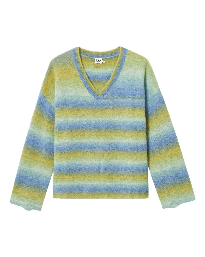 b+ab Gestreifter Pullover mit V-Ausschnitt - Blau Blau