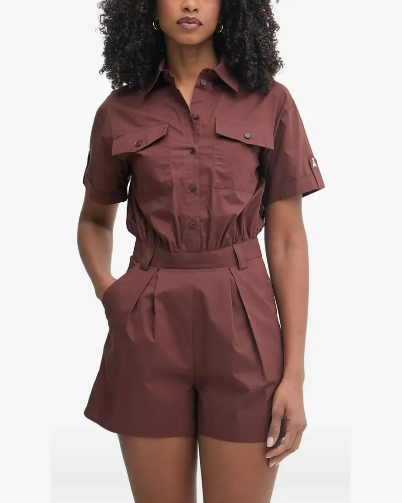 Patrizia Pepe button-up short-sleeve playsuit - Braun Braun