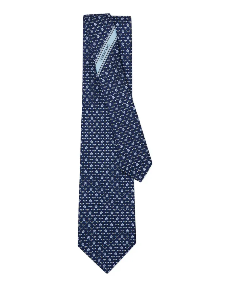 Ferragamo Seidenkrawatte mit Bienen-Print - Blau Blau