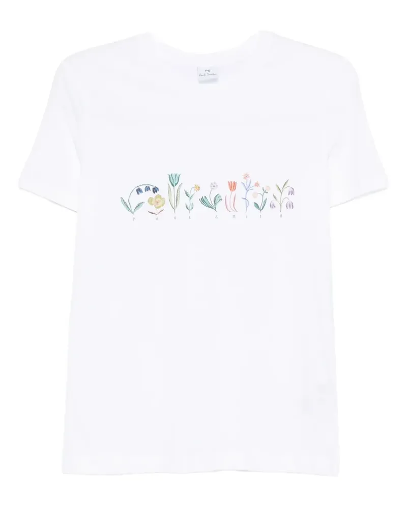 Paul Smith T-Shirt mit Blumenstickerei - Weiß Weiß