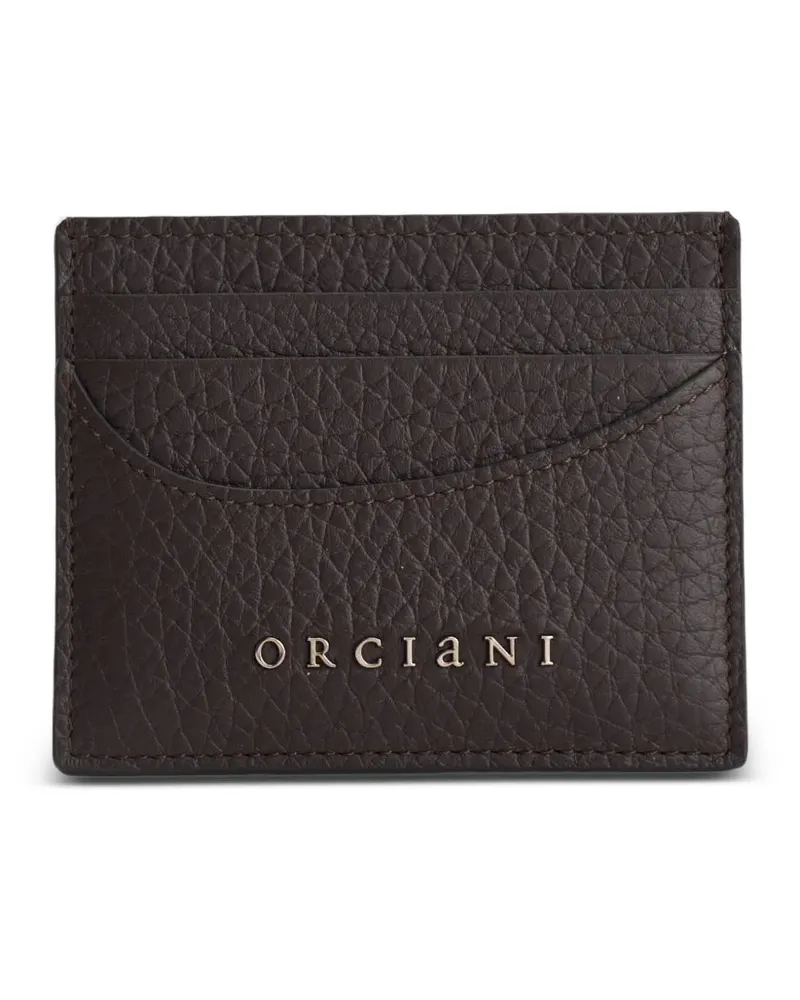 Orciani Kartenetui aus gekörntem Leder mit Logo-Schild - Braun Braun