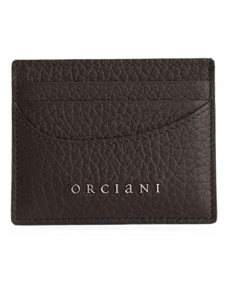 Orciani Kartenetui aus gekörntem Leder mit Logo-Schild - Braun Braun