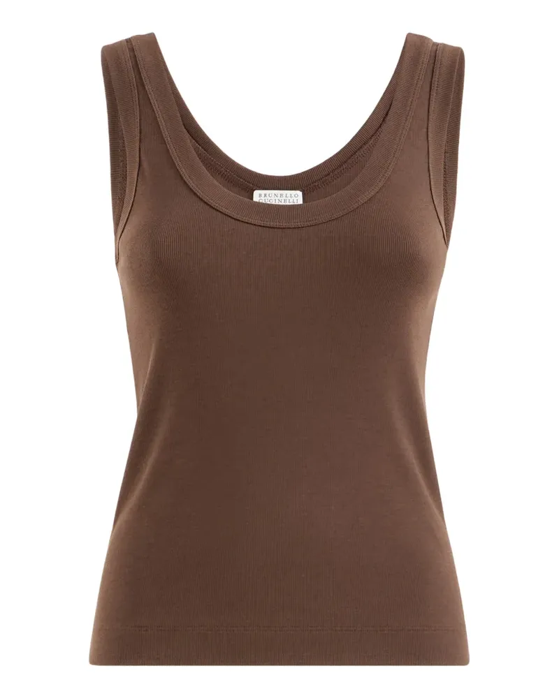 Brunello Cucinelli Geripptes Monili Top aus Stretch-Baumwolljersey - Braun Braun