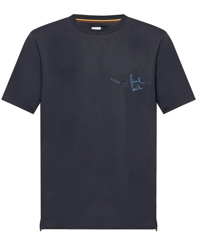 Paul Smith Besticktes T-Shirt aus Bio-Baumwolle Blau