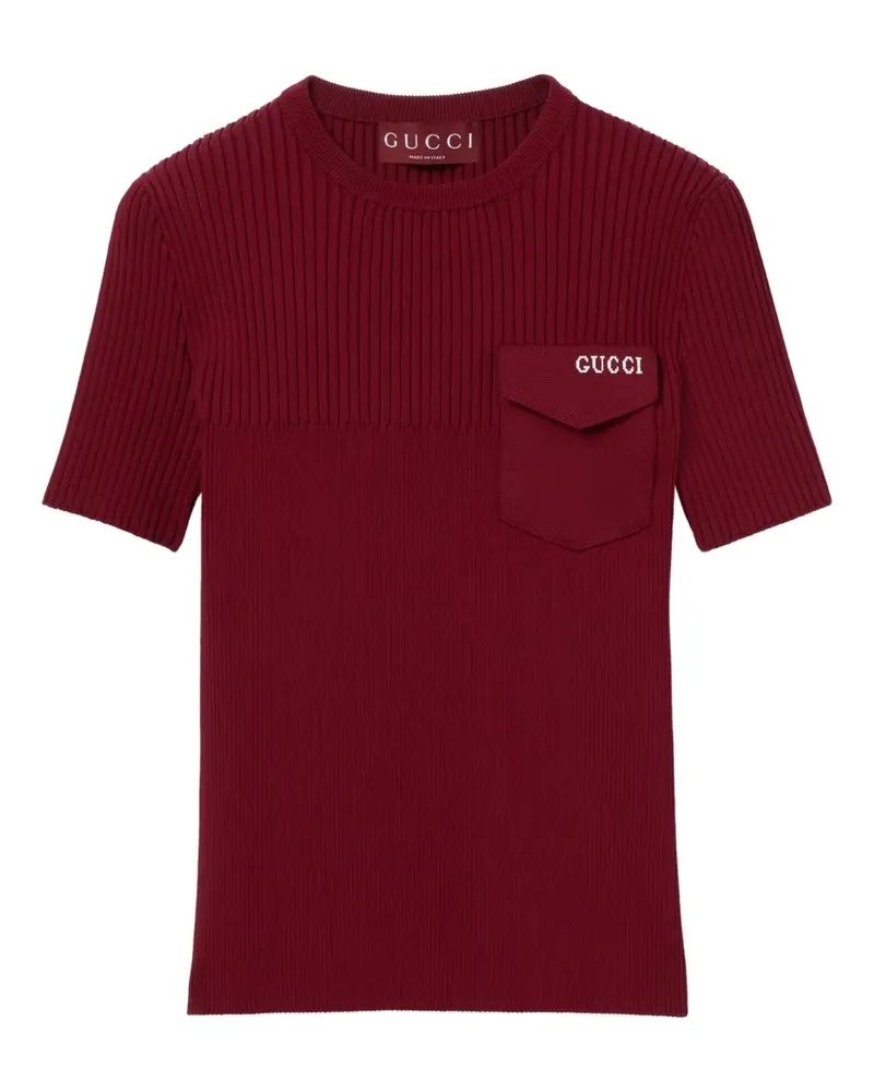 Gucci Geripptes Oberteil mit Taschendetail - Rot Rot