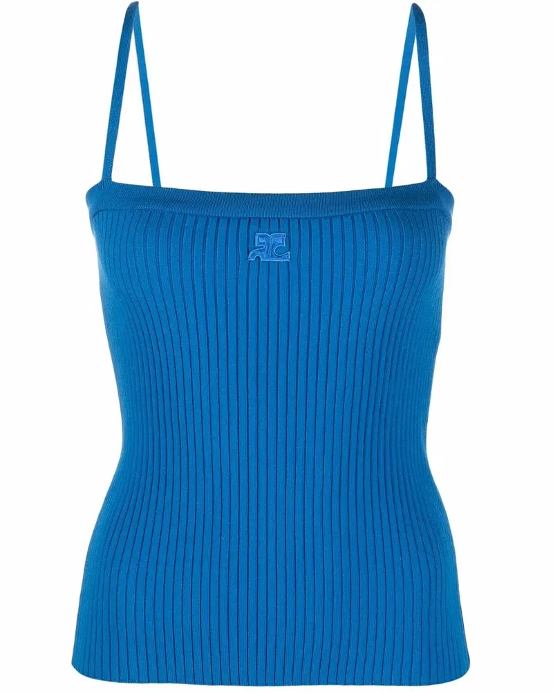 Courrèges Geripptes Oberteil mit Logo - Blau Blau