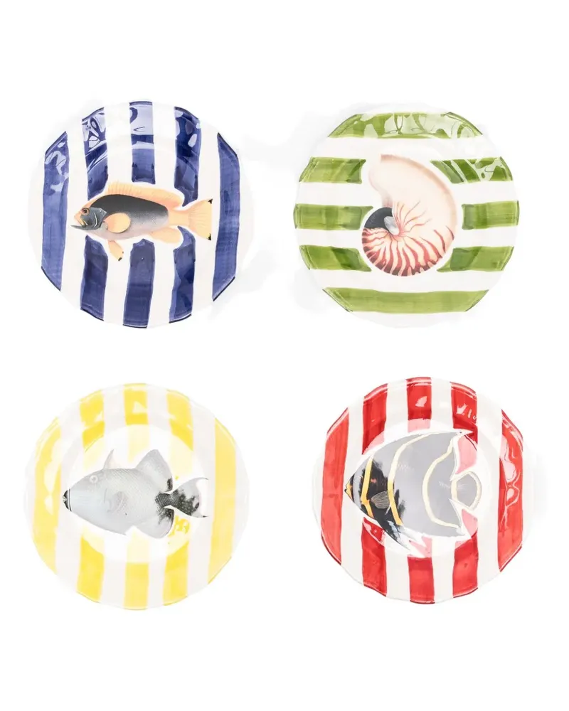 Les-Ottomans Sea Stripes Teller (4er-Set) - Weiß Weiß