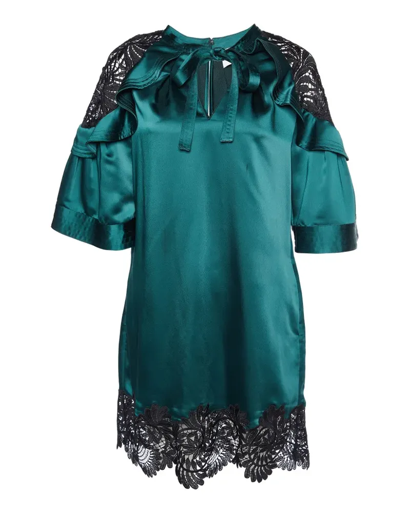 Self-Portrait lace-trim mini dress - Grün Grün
