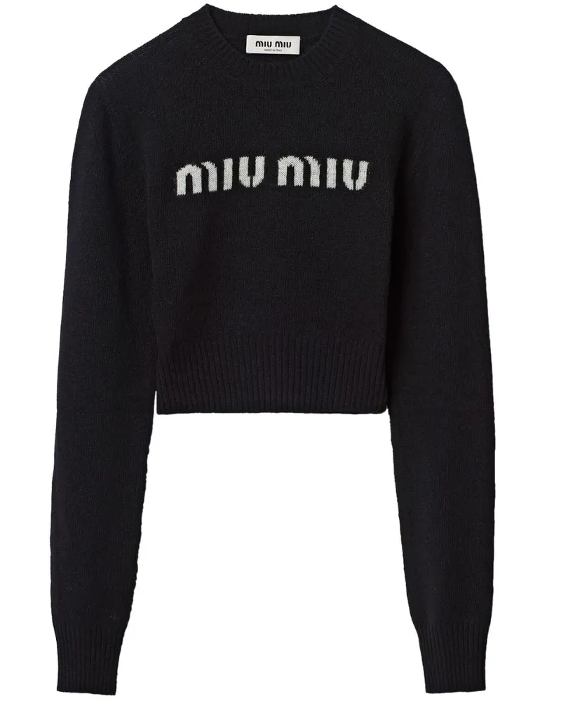 Miu Miu Intarsien-Pullover mit Logo - Schwarz Schwarz