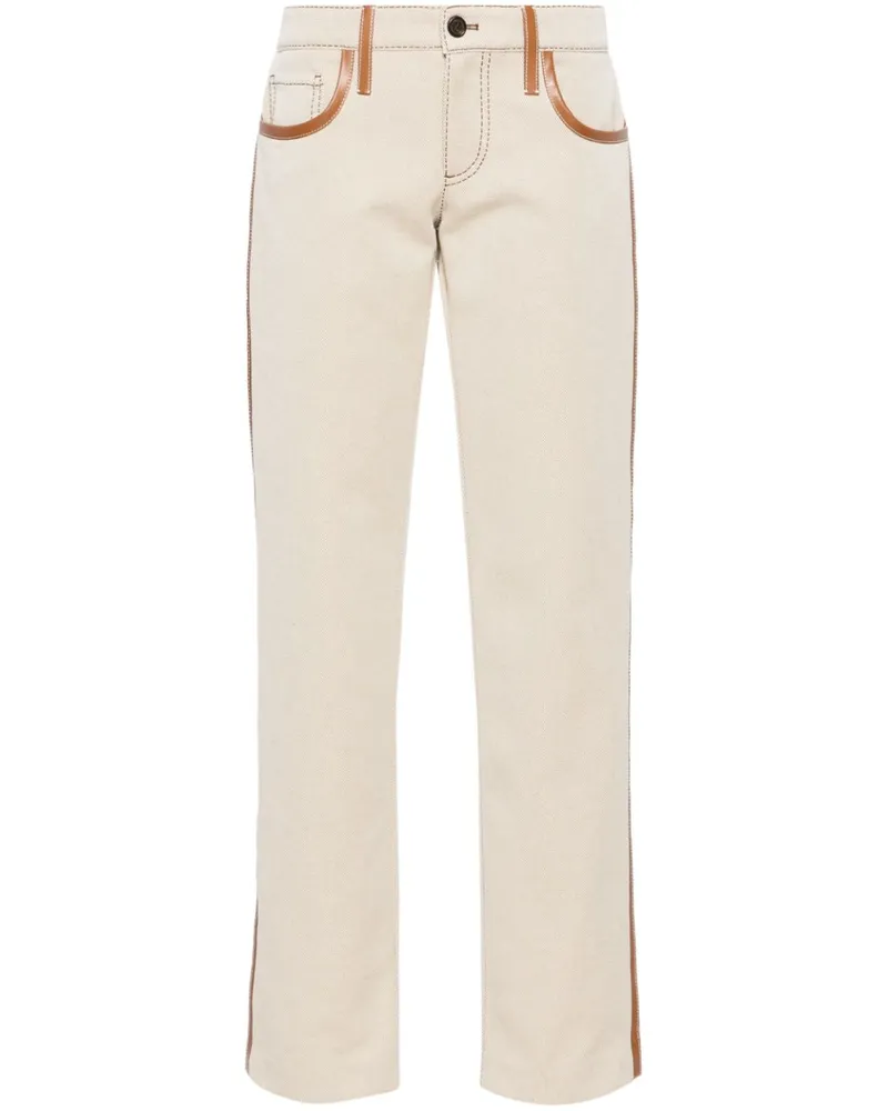 Miu Miu Canvas-Hose mit Lederbesatz - Nude Nude