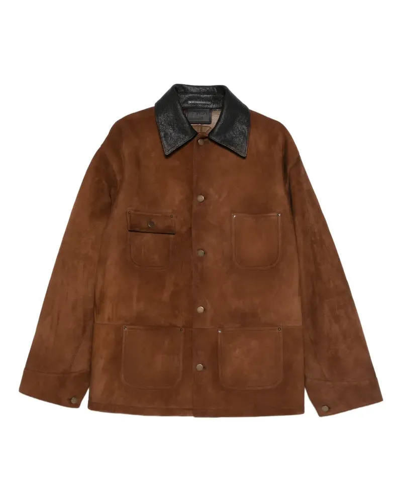 Prada contrast-collar suede jacket - Braun Braun