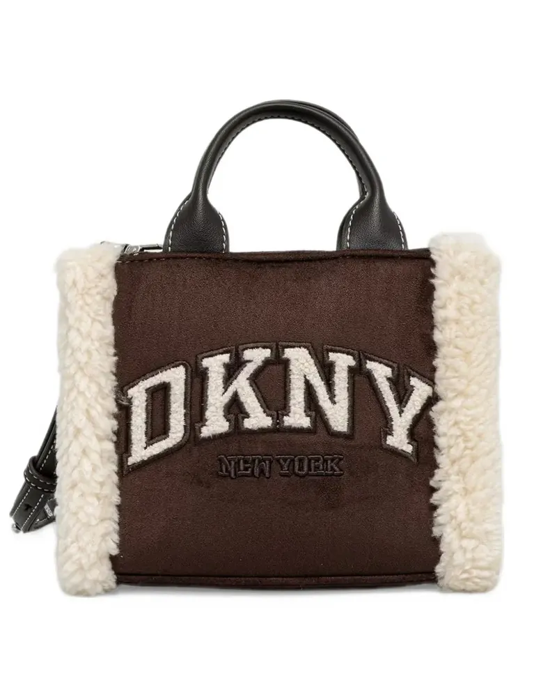 DKNY logo-patch faux-shearling tote bag - Braun Braun