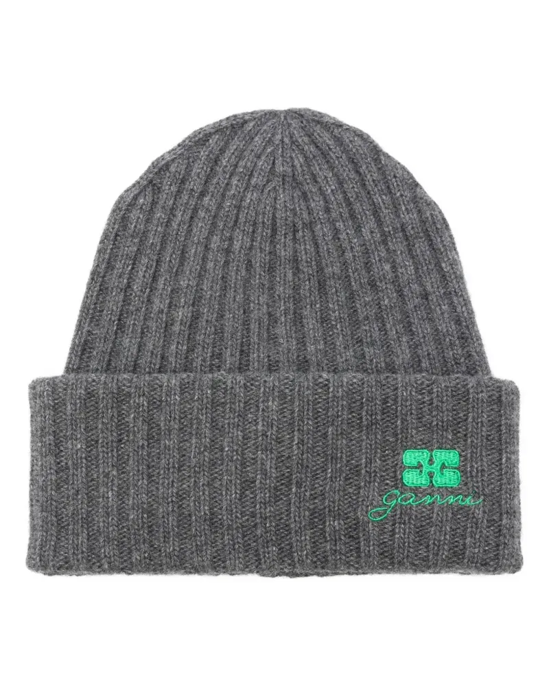 Ganni ribbed embroidered hat - Grau Grau