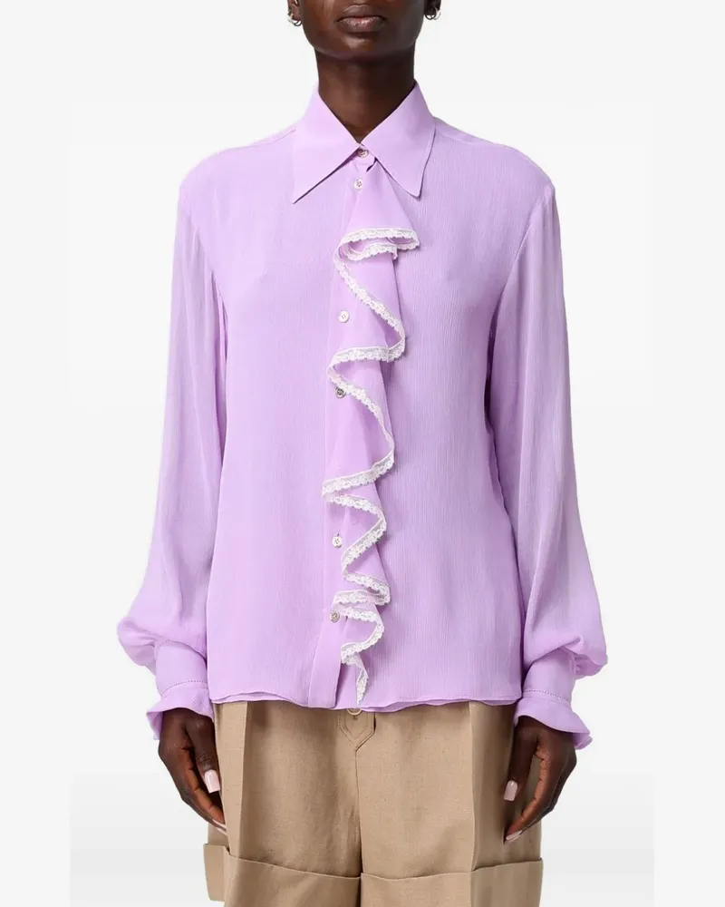 Alberta Ferretti lace-trim ruffled shirt - Violett Violett