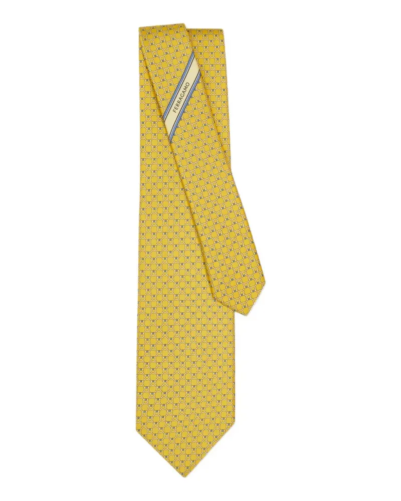 Ferragamo Seidenkrawatte mit Gancini-Print - Gelb Gelb