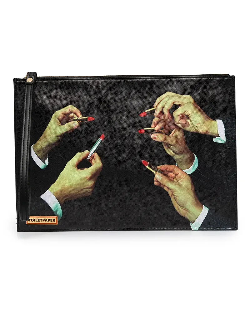 Seletti Clutch mit Print - Schwarz Schwarz