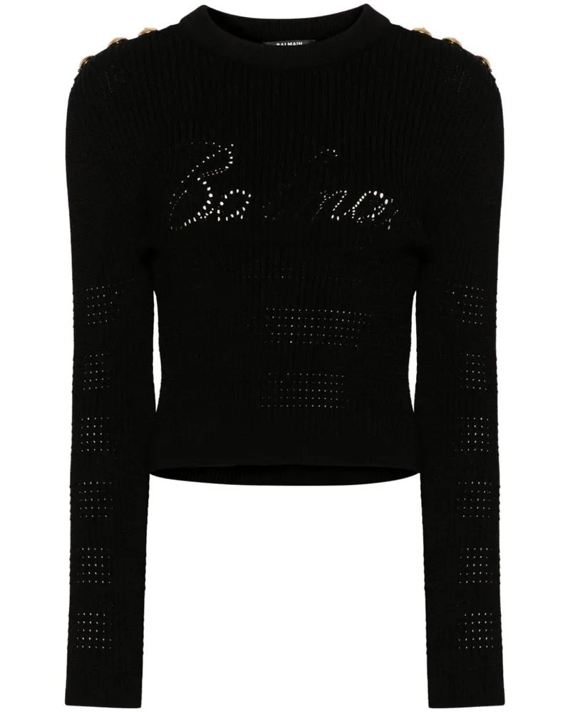 Balmain Gerippter 6-Buttons Pullover - Schwarz Schwarz