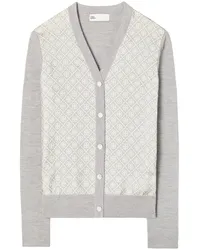 Tory Burch Woll-Seiden-Cardigan mit T-Monogramm Grau