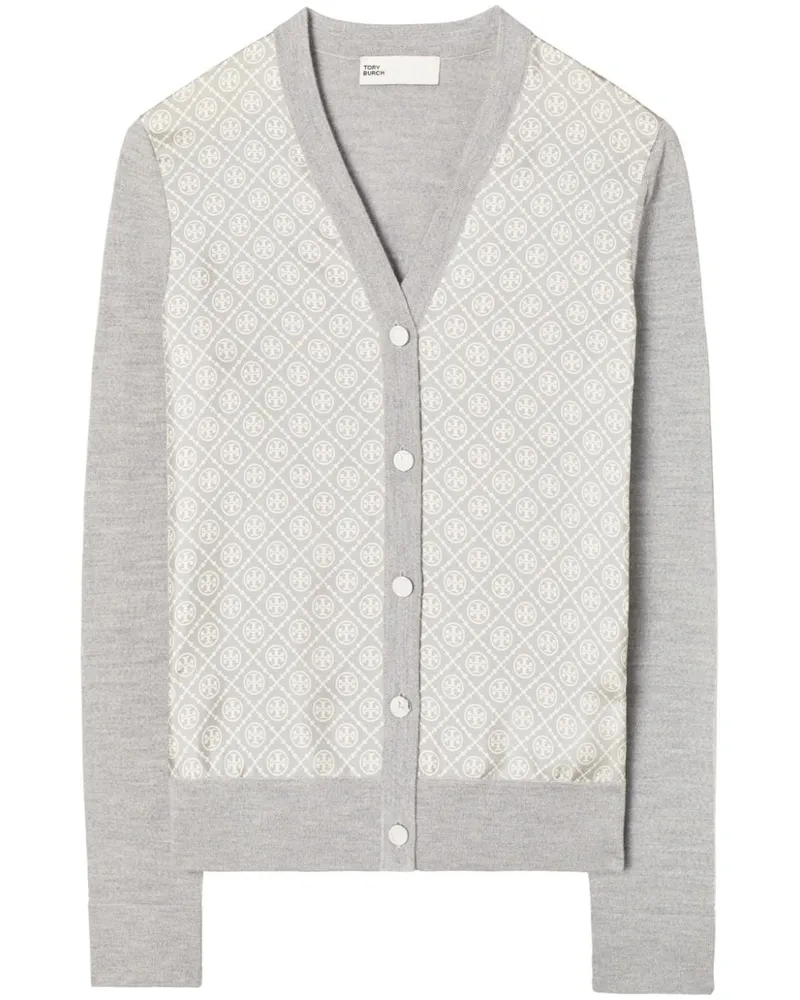 Tory Burch Woll-Seiden-Cardigan mit T-Monogramm Grau