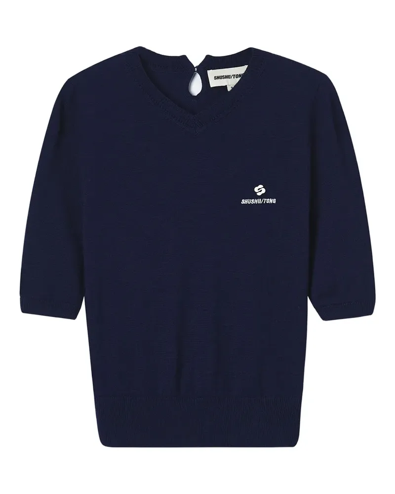 SHUSHU/TONG Puffärmel-Oberteil mit Logo-Print - Blau Blau