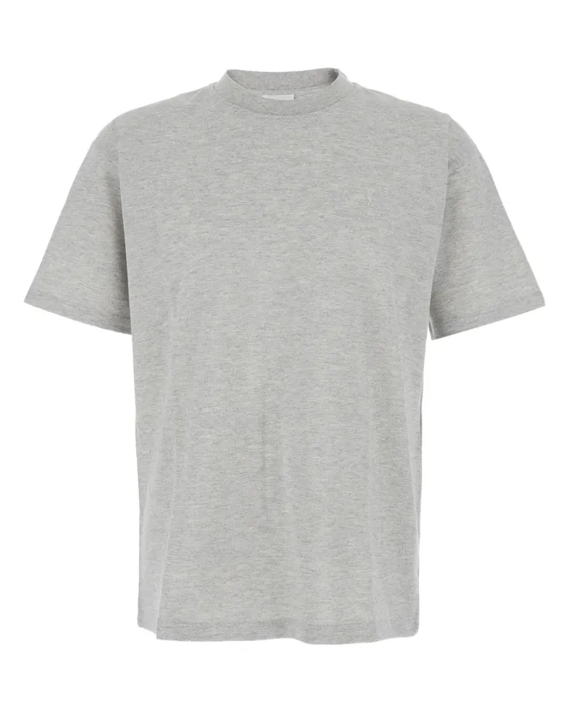 Saint Laurent Cassandre-embroidery crew-neck T-shirt - Grau Grau