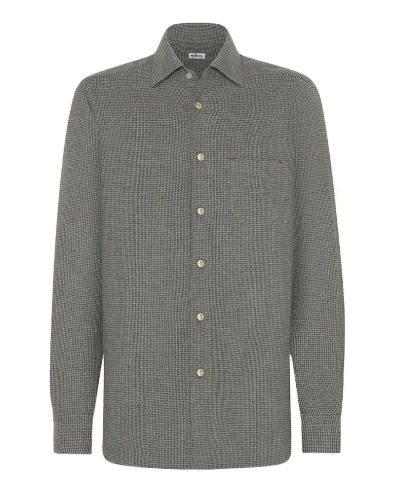Kiton Nerano Flanellhemd mit Hahnentrittmuster - Grau Grau